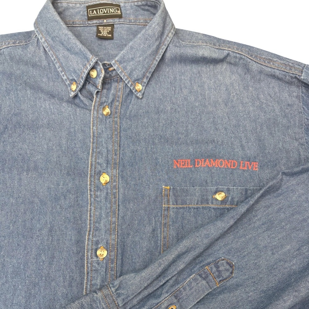 VTG 2001 LA Loving Neil Diamond Concert Denim Shirt Sz XXL Blue Tour Button Down